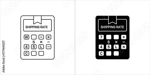 Shipping rate calculator icon, outline and solid silhouette