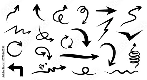 Collection of Hand-drawn Arrows and Directional Symbols for Design and Navigation