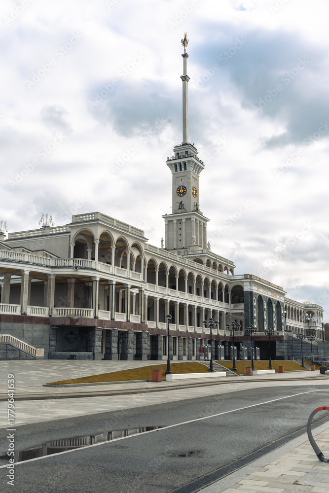 Fototapeta premium The building of the northern river station in Moscow.