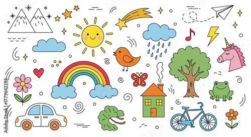 Colorful Hand-Drawn Label Shapes Set for Scrapbooking and Design