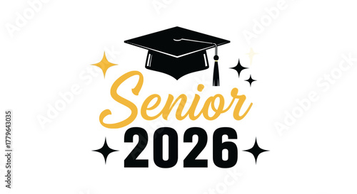 Senior 2026 Graduation Design with Mortarboard Cap and Stars