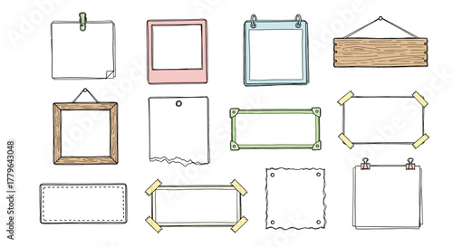 Collection of hand-drawn blank frames and borders in various shapes and sizes, perfect for creative projects and scrapbooking