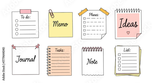 Various notepad templates for lists, memos, plans, and ideas, perfect for organization and planning