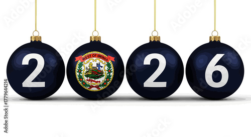Happy New Year 2026 Ornament with West Virginia Flag