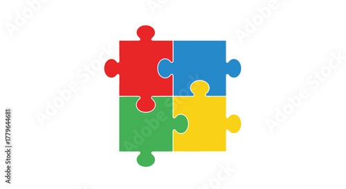 Four colorful puzzle pieces connected together forming a complete shape
