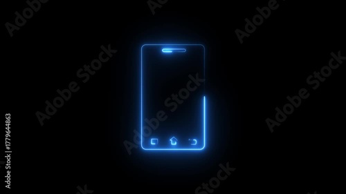 Bright rotate phone blue neon outline with smooth seamless loop. Perfect animation template for apps, video screens, Motion graphics of phone rotate concept.