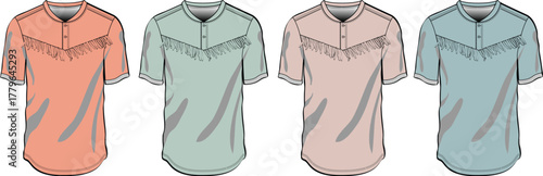 Boho Chic Short Sleeve Shirts with Fringe Detail in Pastel Colors