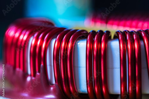 Tableau sur toile Inductive coil mounted on a printed circuit board, close-up view