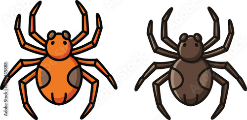 Cartoon spider vector illustration, orange and brown arachnid design, insect drawing, wildlife pattern, educational graphic, cad drawing flat vector illustration