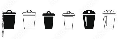 Streamline Your Life with a Clean, Minimalist Trash Bin Icon Set for Website and App Design, Promoting Efficiency and Organization Today