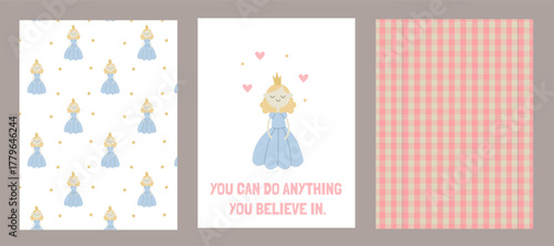 Baby set with cute patterns and a poster featuring a little princess for a child's room
