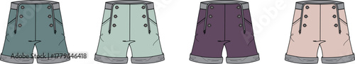 Shorts Collection in Various Colors A Fashion Illustration Featuring Stylish Garments and Apparel Designs