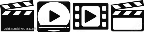 Minimalist Black and White Horizontal Movie and Video Icon Set for Media Design