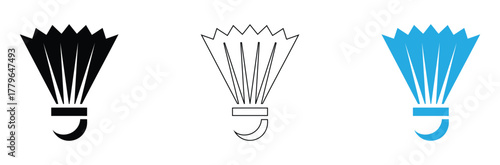 Badminton shuttlecock icons in bold black, outlined, and vibrant blue for sports, games, and athletic event designs