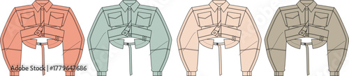 Fashion jacket collection with four distinct color variations for women's apparel
