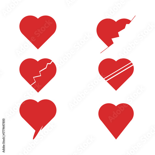 Broken Heart Vector Set | Red Love and Sadness Icons Collection