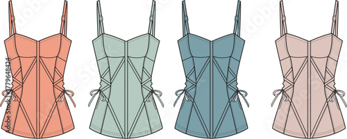 Four Corset Tops in Different Colors, Fashion Illustration