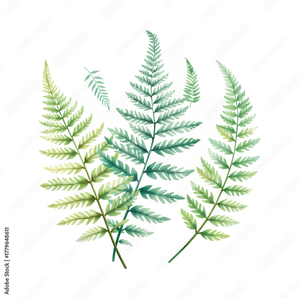Fototapeta premium Cluster of delicate fern fronds with green and blue hues isolate leaf plant foliage nature botanical