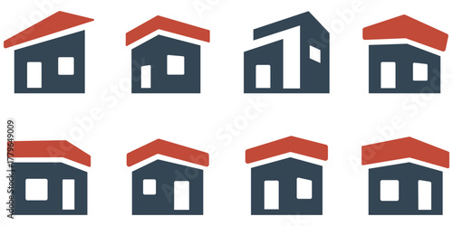Modern residential home icons, Simple house and real estate symbol set, Minimal modern housing illustration
