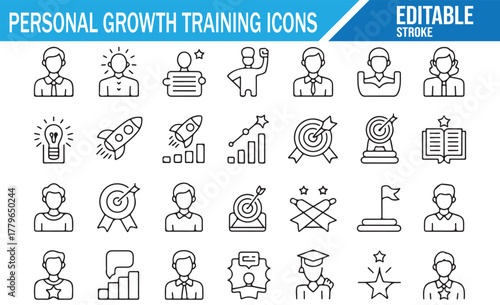 Self-Development and Motivation Outline Vector Icons for Personal Growth
