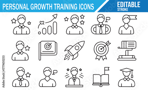 Business Skills and Productivity Thin Line Icons for Corporate Training
