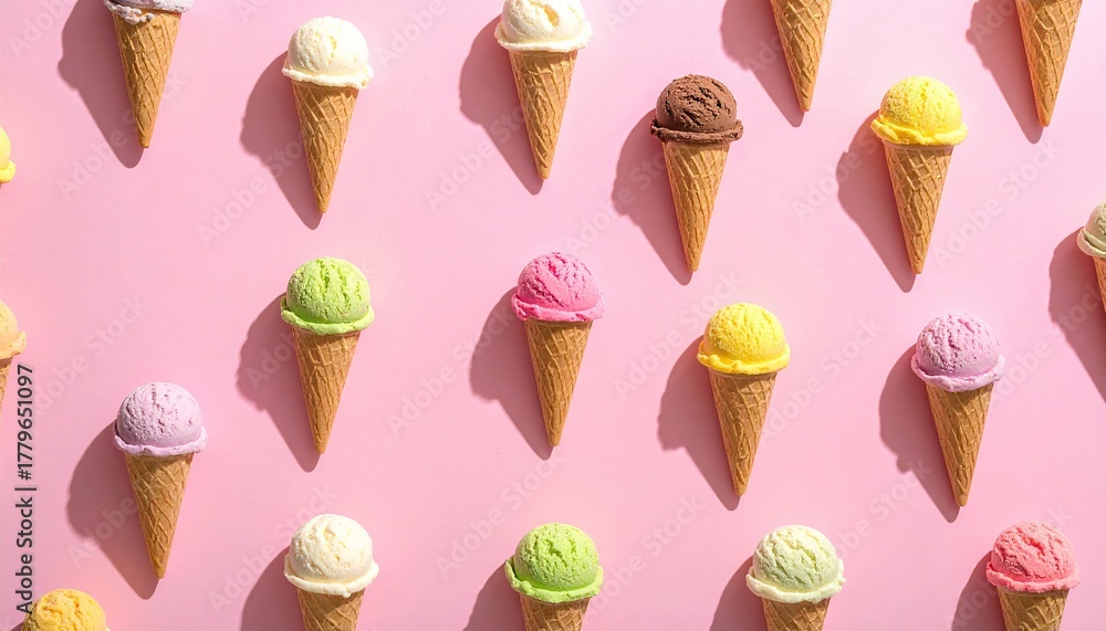 Ice cream seamless pattern on pastel background