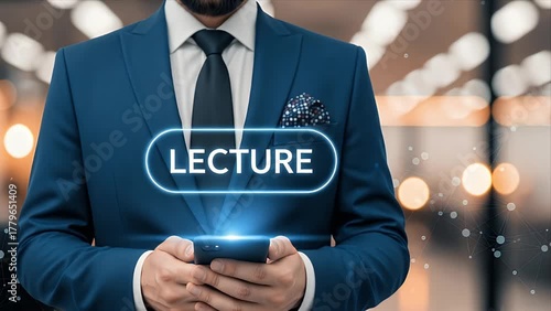 Professional Man Displays Virtual Lecture Concept