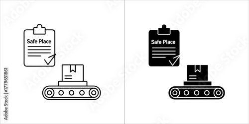 Safe place checklist and conveyor belt icon