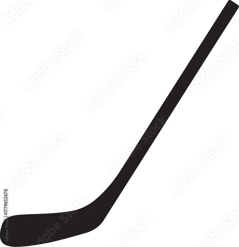Black silhouette of a hockey stick on a white background Keywords: hockey, ice hockey, stick, sports equipment, silhouette, black, isolated, white background, game, play, on transparent background