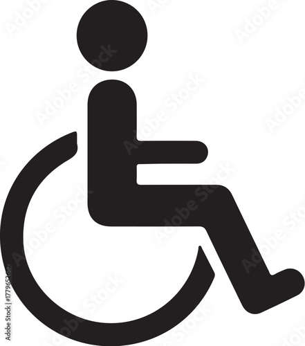 Black silhouette icon of a person in a wheelchair representing disability access accessibility symbol on transparent background