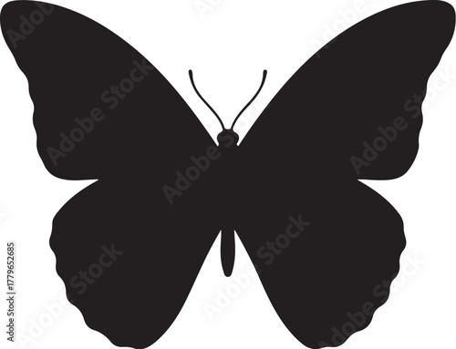 Black silhouette of a butterfly with spread wings on a white background insect on transparent background