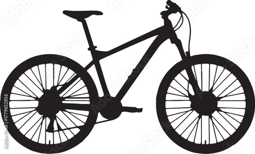 Silhouette of a mountain bicycle with detailed wheels and frame on a white background bike mountain bike on transparent background