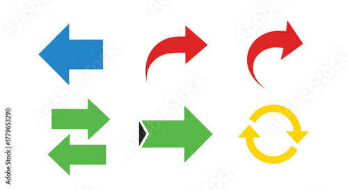 Collection of colorful arrows illustrating various directions and cyclical movement