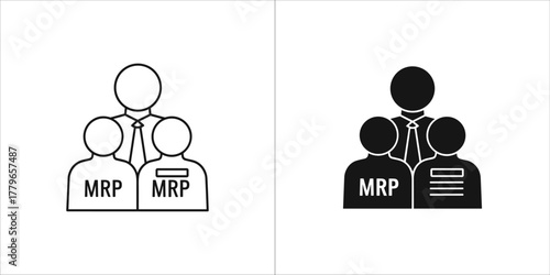 Mrp icon in black and white, material requirements planning