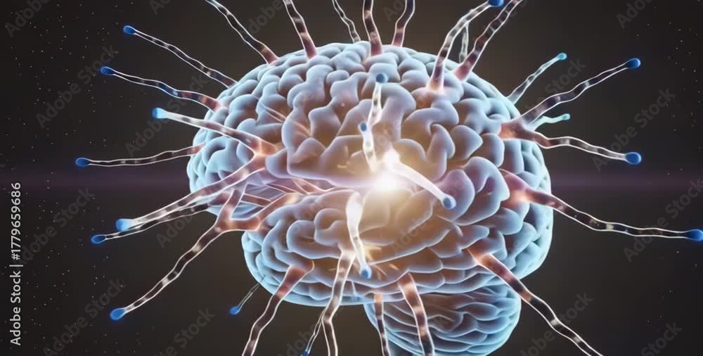 3D Visualization of AI Brain Forming from Digital Particles Machine Learning Growth