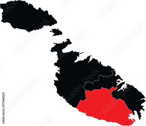 Vector Map of the Southern Region on the Map of Malta