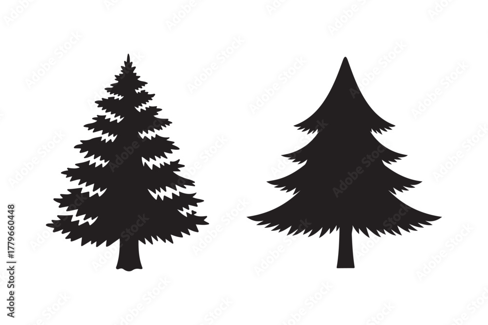 Obraz premium Christmas Tree silhouette vector illustration, Set of Christmas Tree silhouette vector , Christmas Tree silhouette bundle 