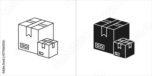 Isometric cardboard boxes of different sizes