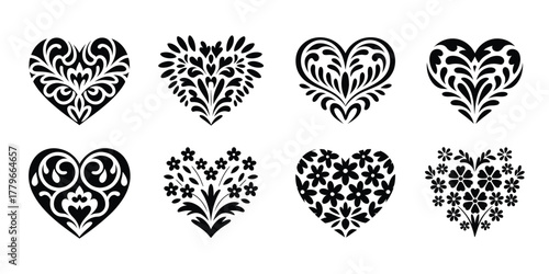Collection of Decorative Black Heart Silhouettes