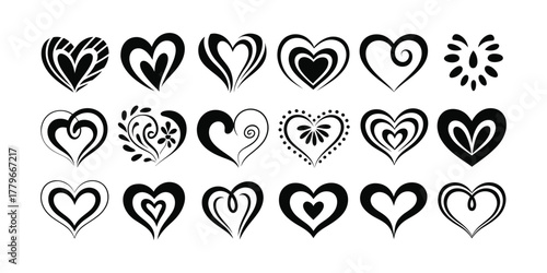 Collection of Diverse Black and White Heart Designs