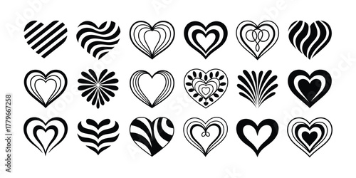 Collection of Diverse Black and White Heart Designs