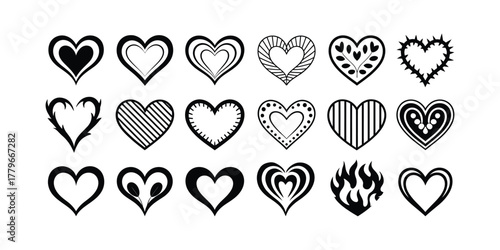 A vibrant vector illustration set of heraldic shields featuring hearts, a symbol of love and passion, perfect for Valentine's Day decoration and romantic card design