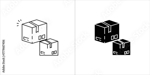 Two cardboard boxes in line art and glyph style