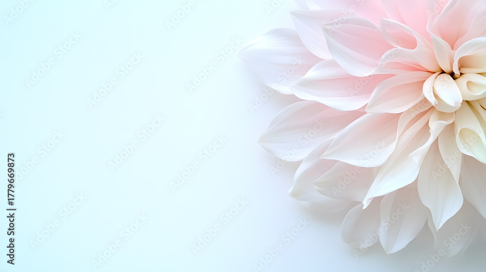 Fototapeta premium Beautiful pink dahlia bloom on clean white background. Perfect for minimal greeting cards, wedding invitations, elegant posters, and modern floral design projects.