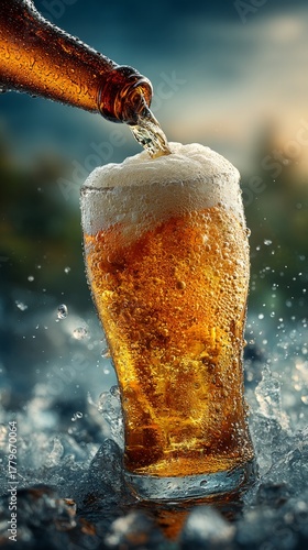 Appetizing beer, foam cap and golden color.