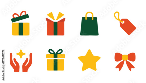 Colorful set of gift tags shopping bags and gift boxes illustration
