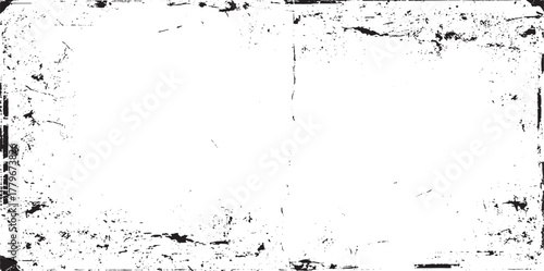 Monochrome texture composed of irregular graphic Scratched Frame. Grunge Urban Background Texture Vector. Dust Overlay. Distressed Grainy Grungy Framing Effect. Distressed Backdrop Vector Illustration