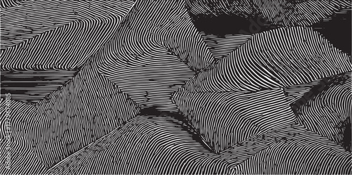 Monochrome texture composed of irregular graphic elements. Distressed uneven grunge background. Abstract vector illustration. Overlay for interesting effect and depth. Isolated on white background.