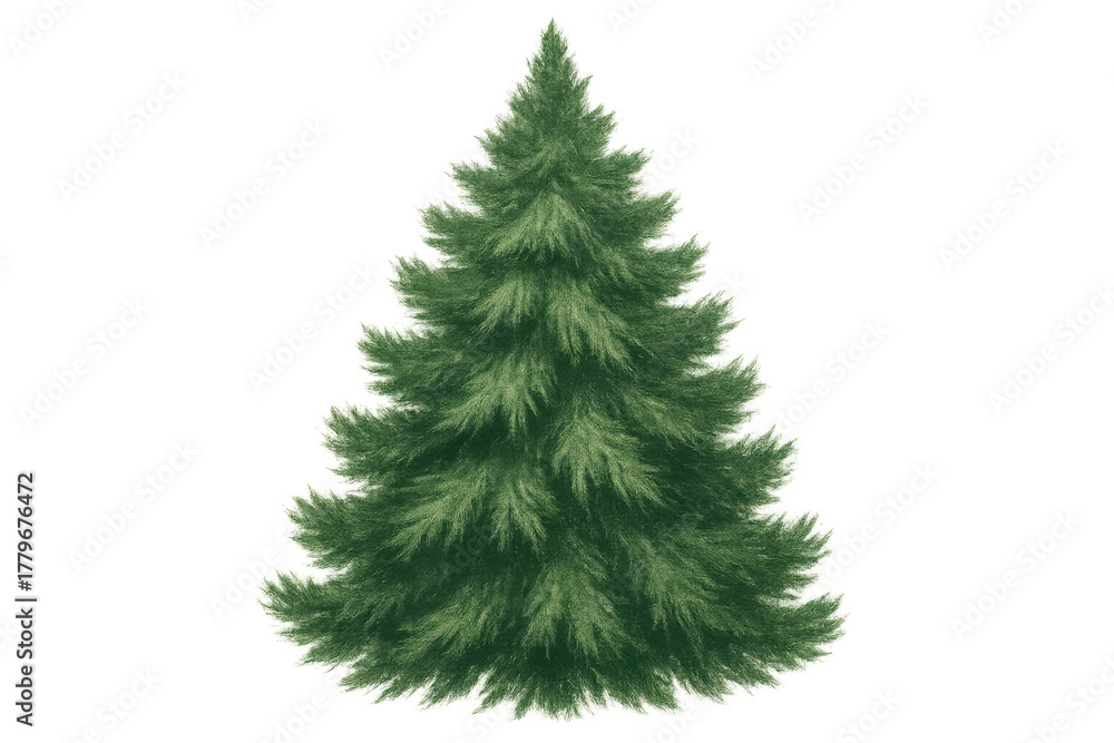 Fototapeta premium Green spruce pine tree with a traditional conical shape, featuring a natural appearance on a transparent alpha background
