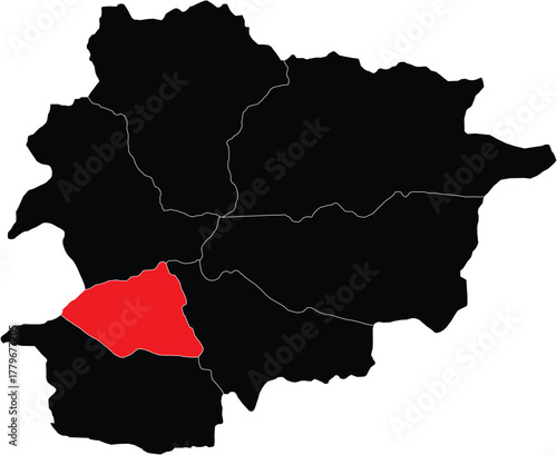 Vector Map of Andorra la Vella Parish on Map of Andorra